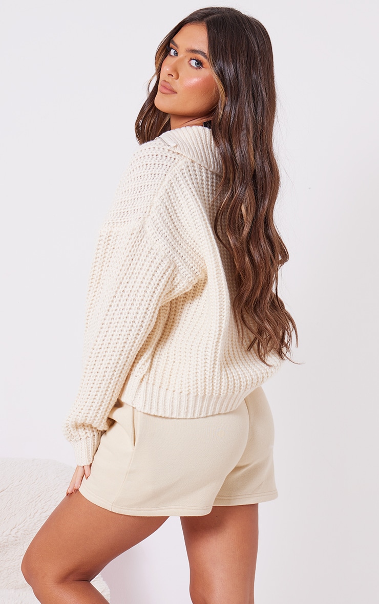 Cream Chunky Knit Zip Up Cardigan Knitwear PLT QA