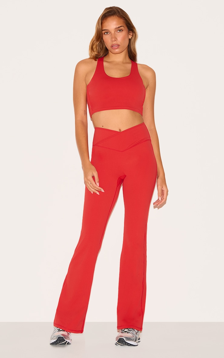 Red Sculpt Binding Wrap Contrast Waist Yoga Pants image 1