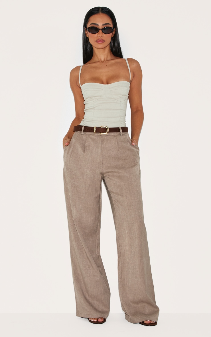 Petite Taupe Wide Leg Tailored Pants image 2