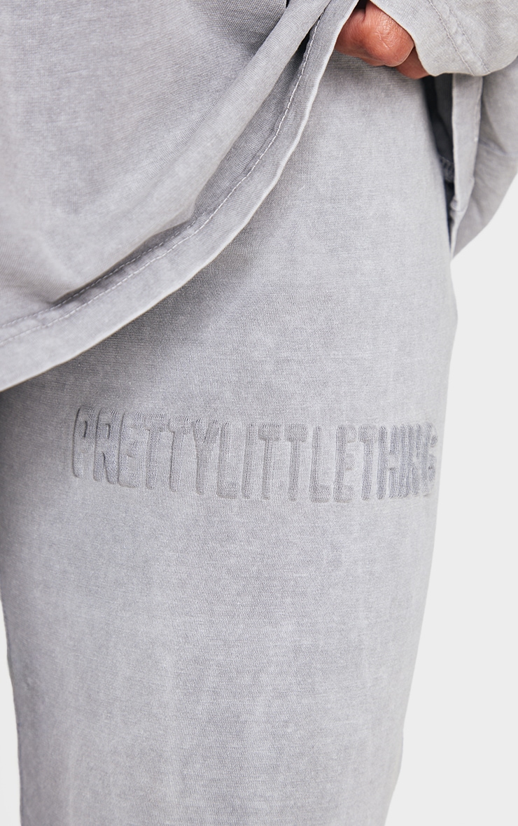 PRETTYLITTLETHING Light Grey Embossed Logo Washed Skinny Flare Pants image 4