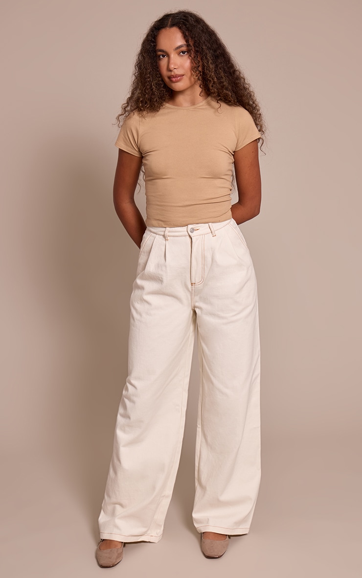 Tall Ecru Pleated Wide Leg Jeans image 1