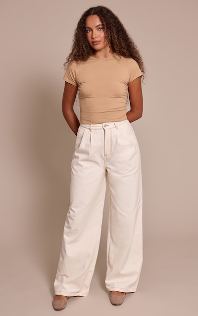 Tall Ecru Pleated Wide Leg Jeans