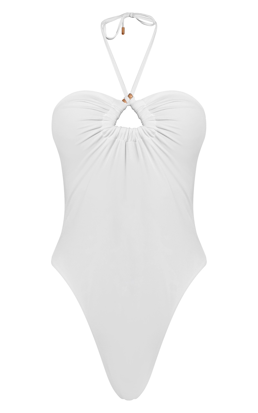 Cream Triangle Trim Halter Neck Swimsuit | Swimwear | PrettyLittleThing USA