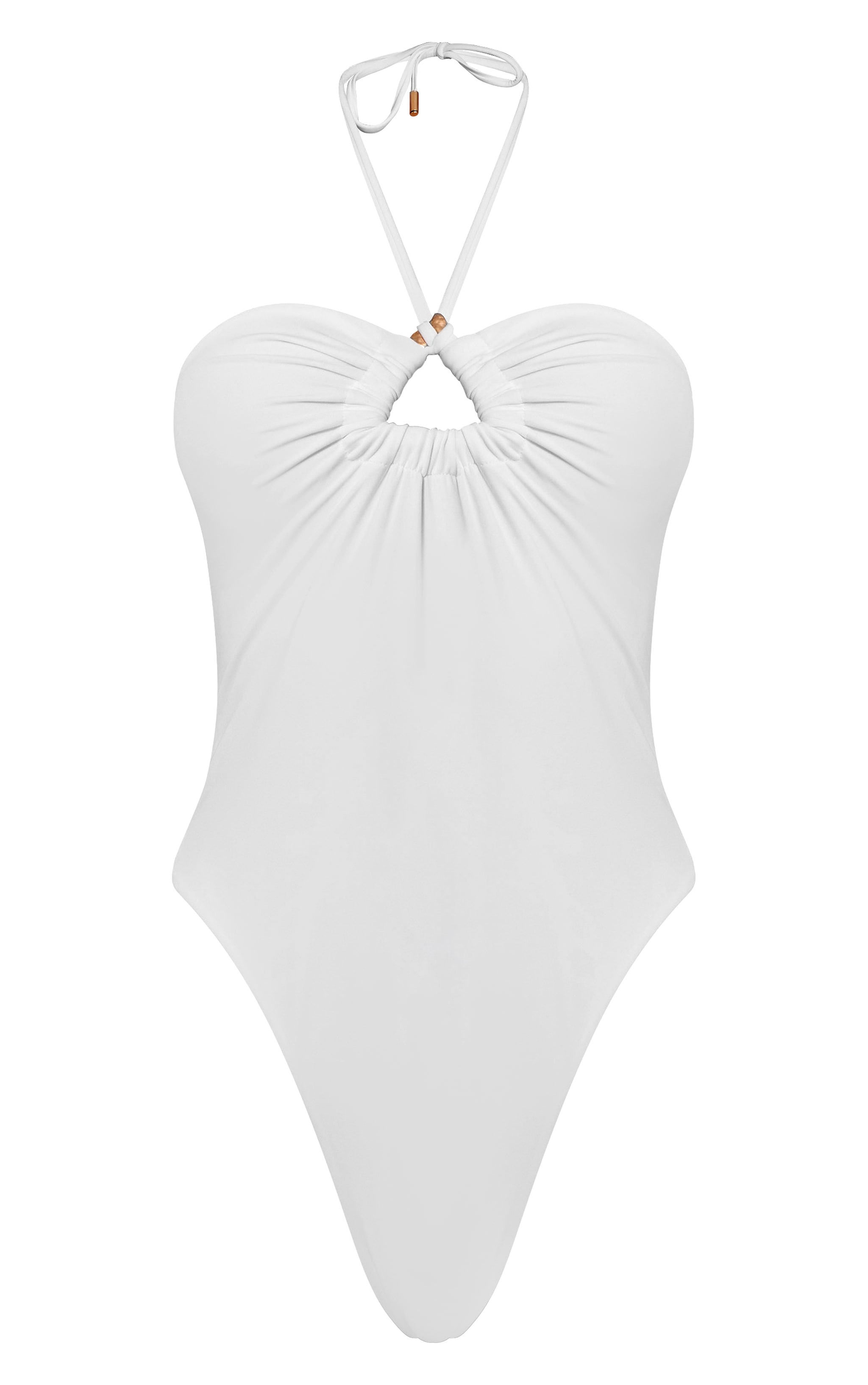 Cream Triangle Trim Halter Neck Swimsuit image 5