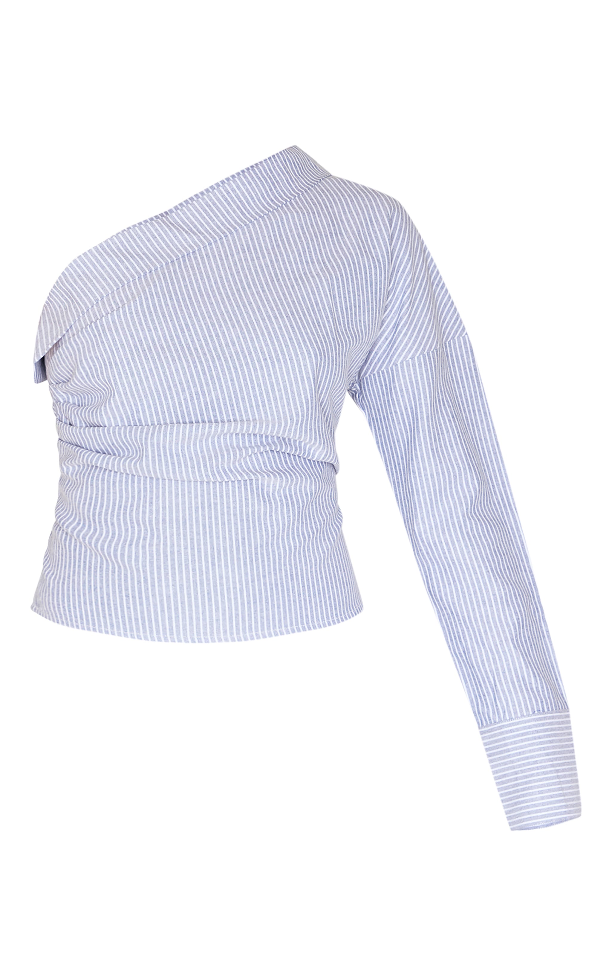 Blue Striped Asymmetric Cinched Blouse image 5