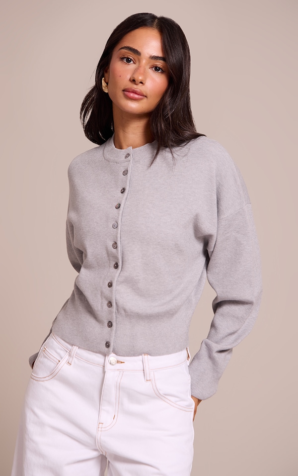 Petite Cardigan en maille tricot compacte gris cendré