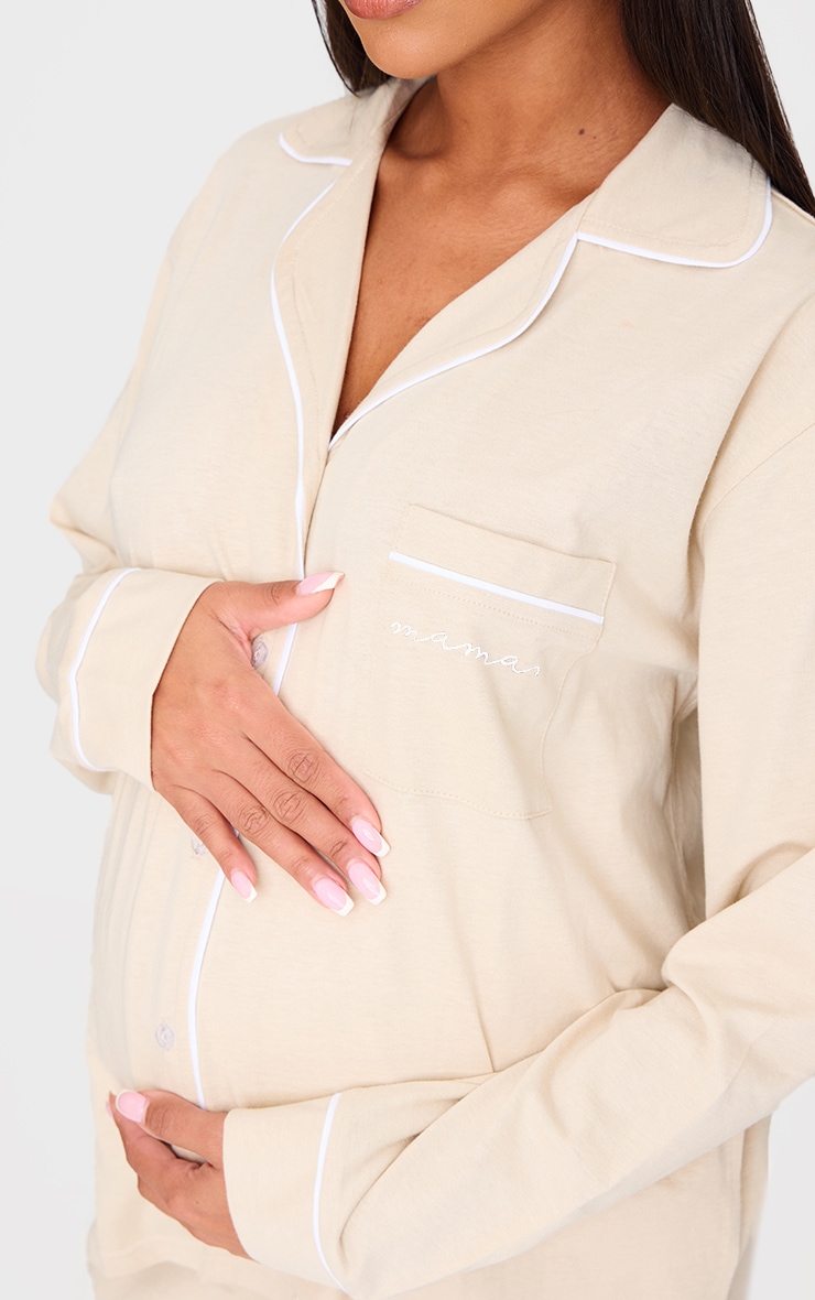 Haut de Pyjama Maternité Mama Longues Manches Sable image 1
