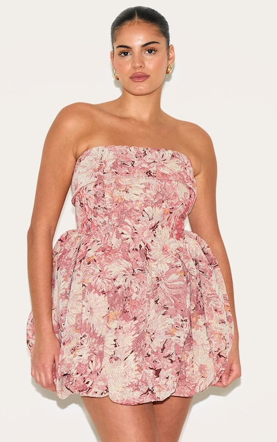 Plus Pink Floral Tapestry Bandeau Extreme Puffball Dress