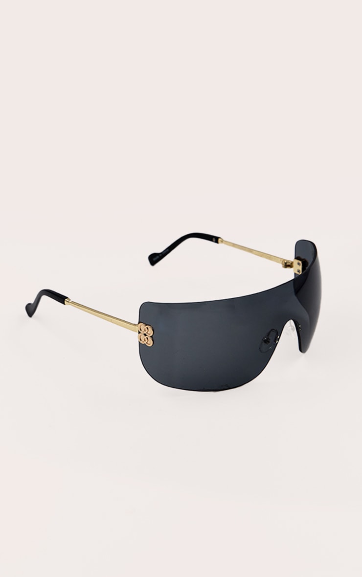 Black Wrap Around Oversized Visor Sunglasses image 4