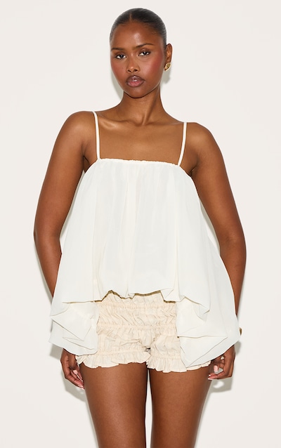 Cream Puffball Chiffon Spaghetti Strap Cami