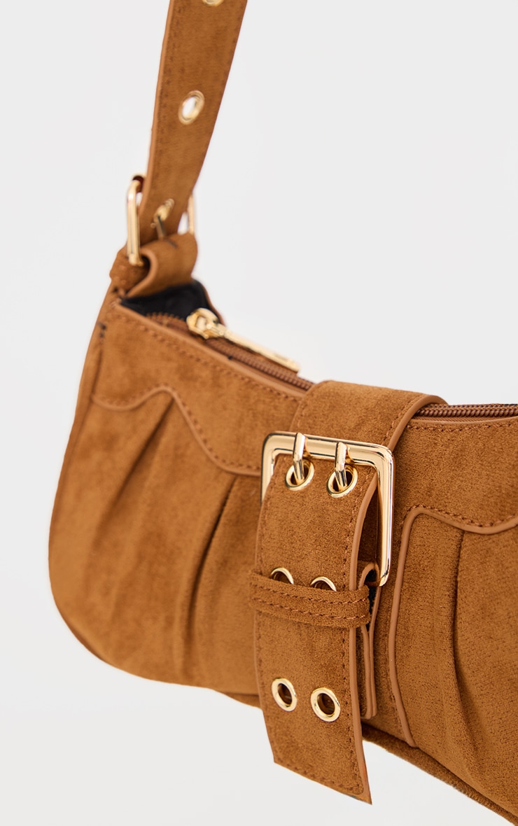 Tan Faux Suede Eyelet Buckle Shoulder Bag image 3