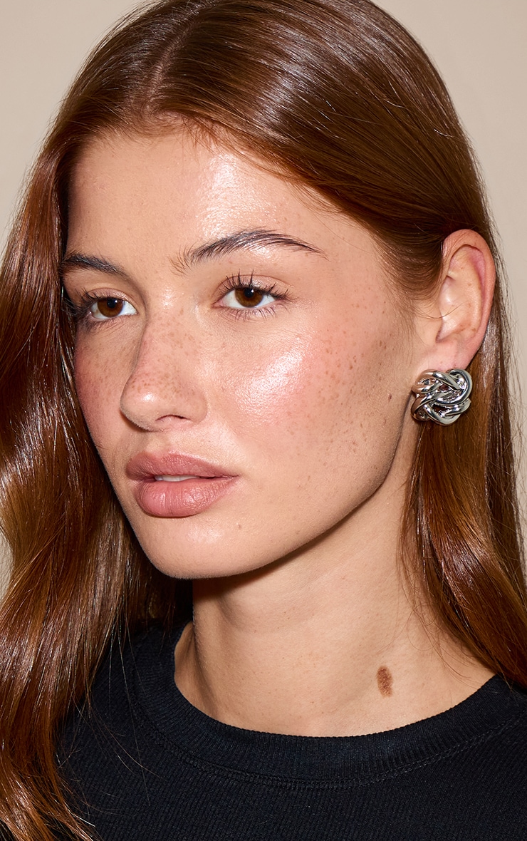 Silver Twisted Knot Stud Earrings image 1