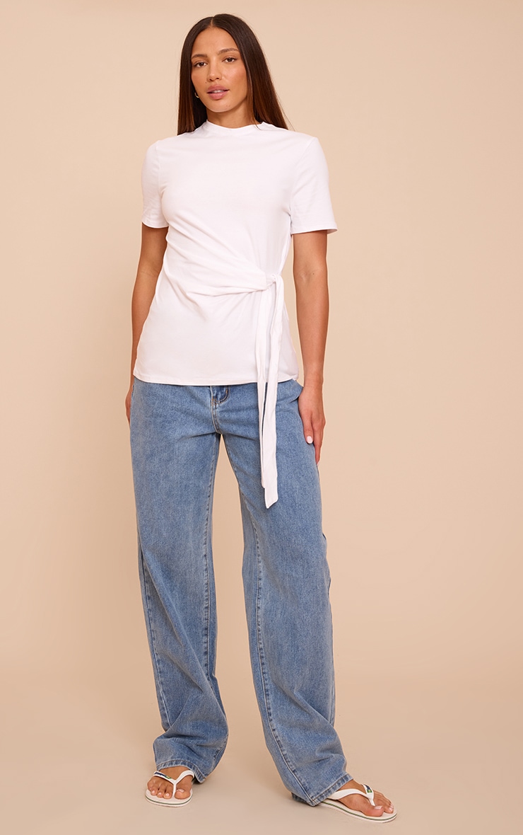 Tall White Cotton Tie Detail Oversized T Shirt image 3