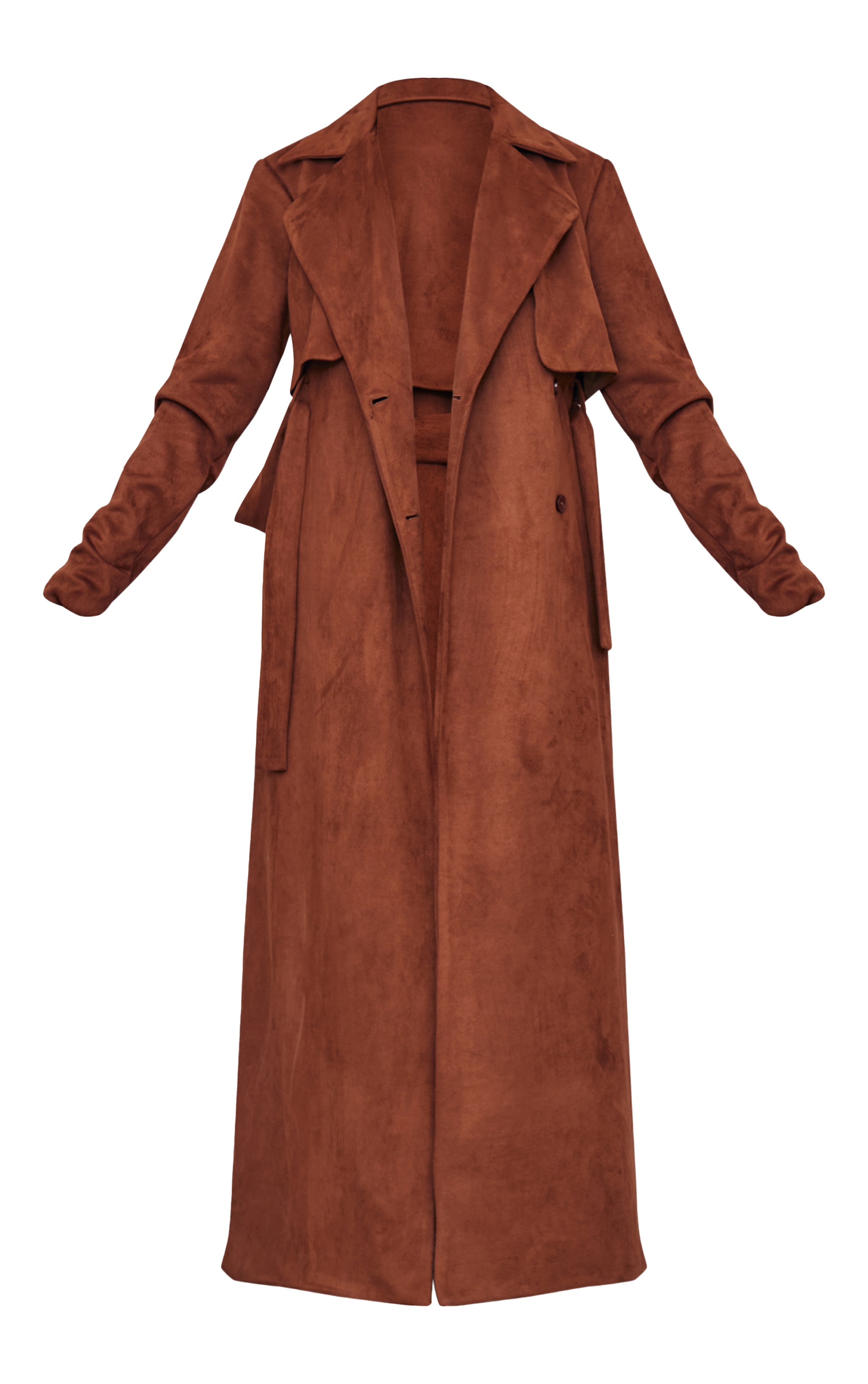 Tall Chocolate Faux Suede Belted Maxi Trench Coat image 5