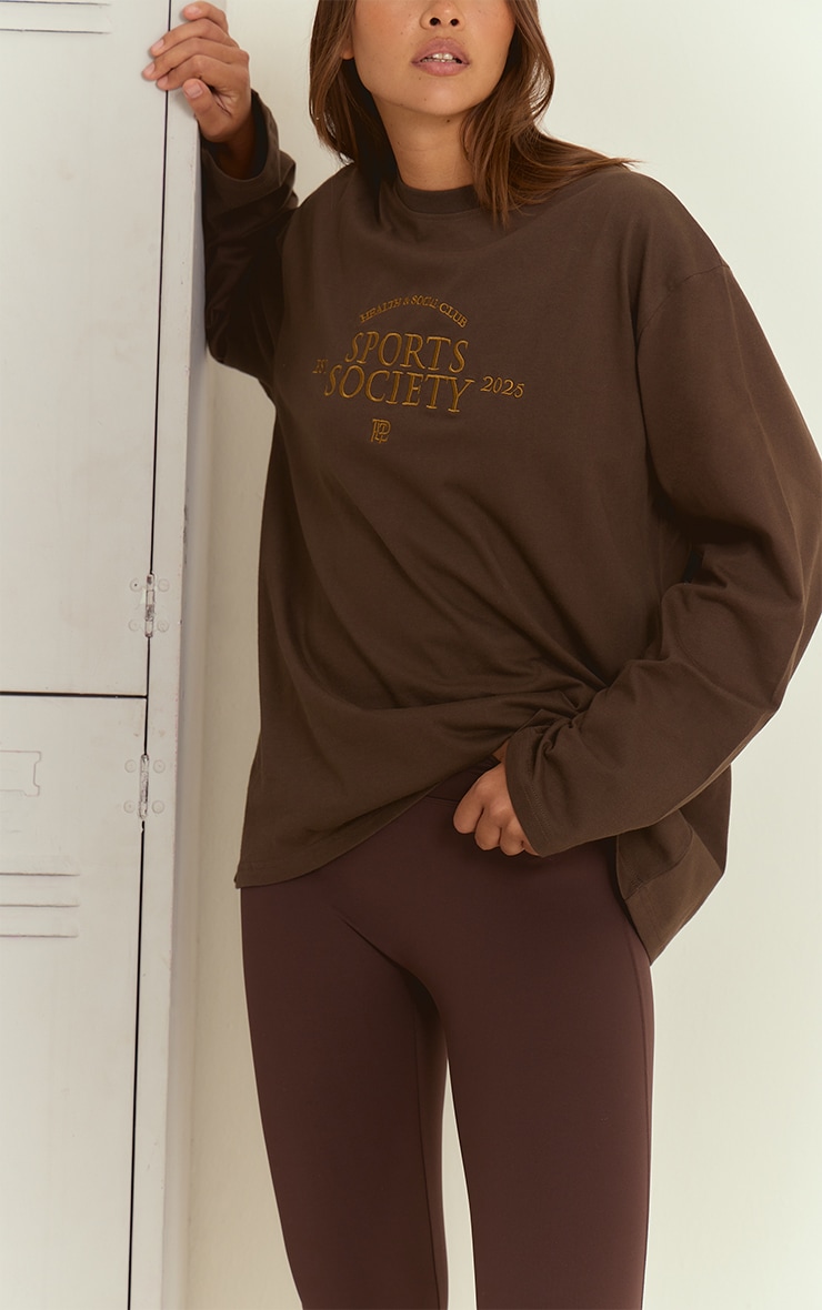 Dark Chocolate Sport Society Cotton Oversized T Shirt image 4