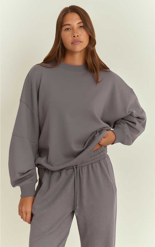 Charcoal Grey Interlock Crew Neck Sweatshirt