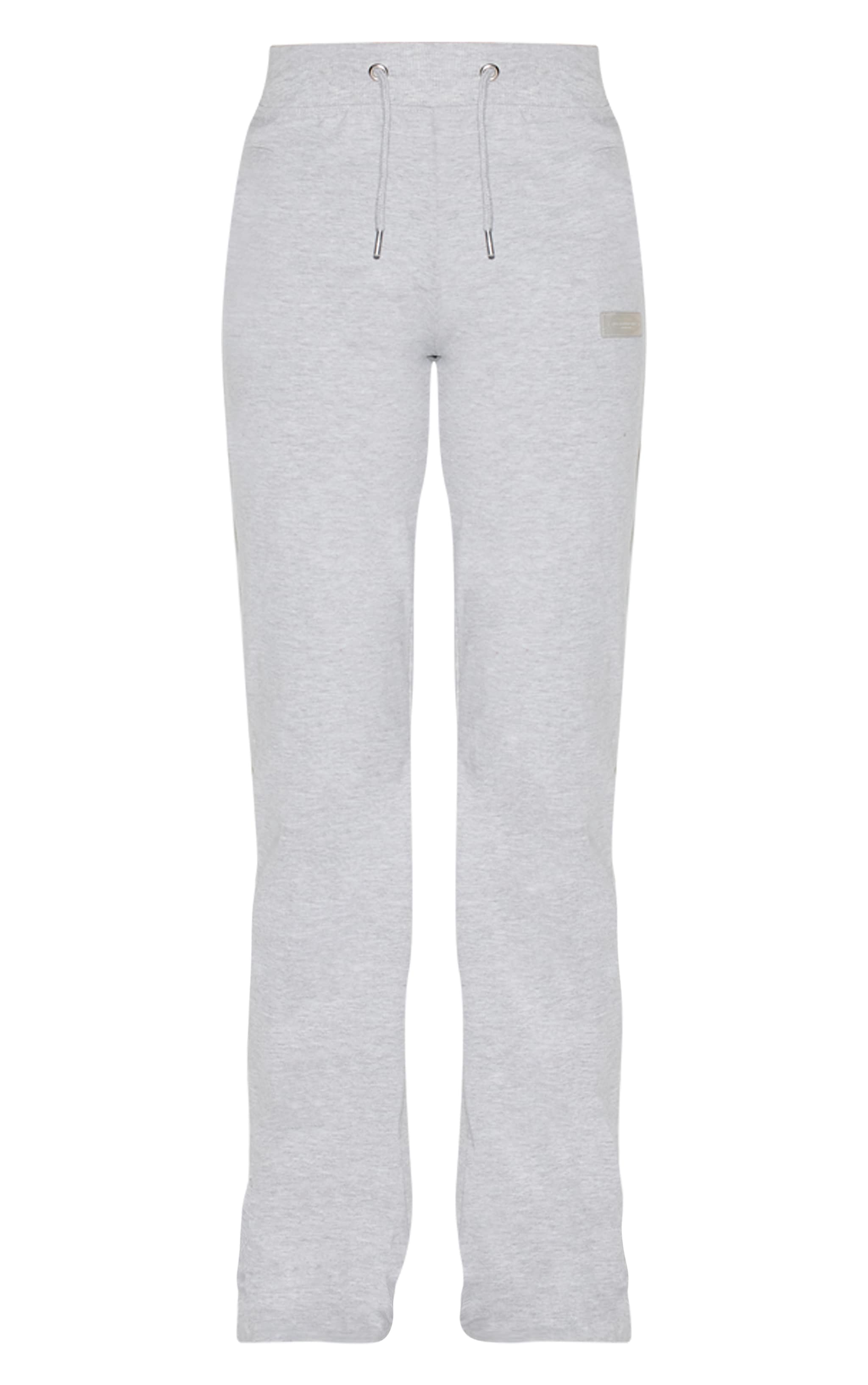 PRETTYLITTLETHING Pantalon droit gris chiné à taille basse et détail badge image 5
