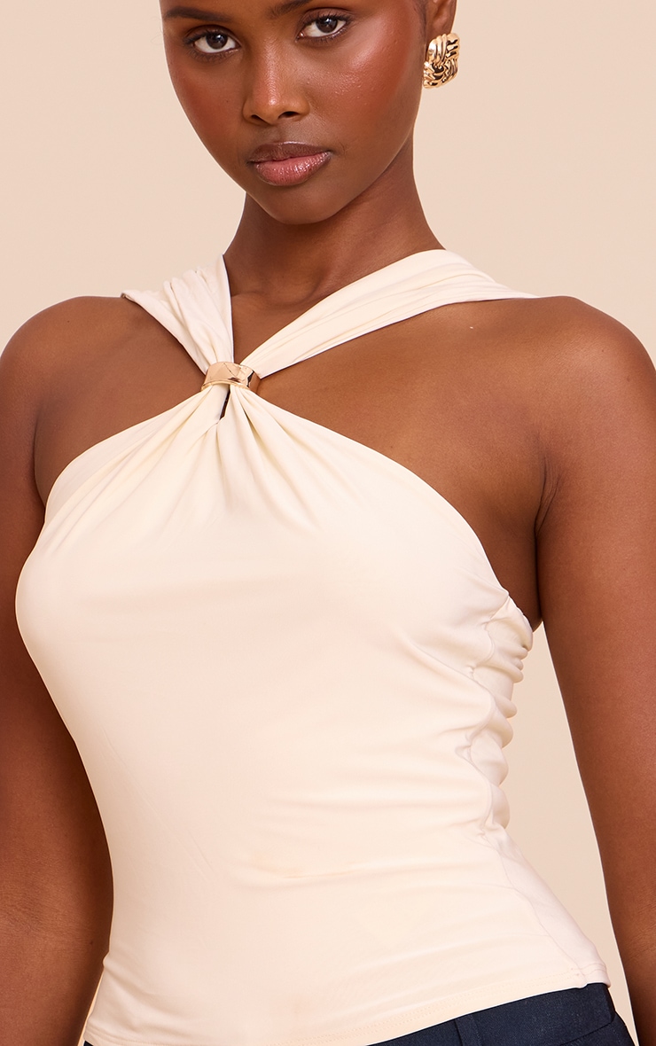 Butter Cream Double Layer Slinky Trim Detail Sleeveless Top image 4
