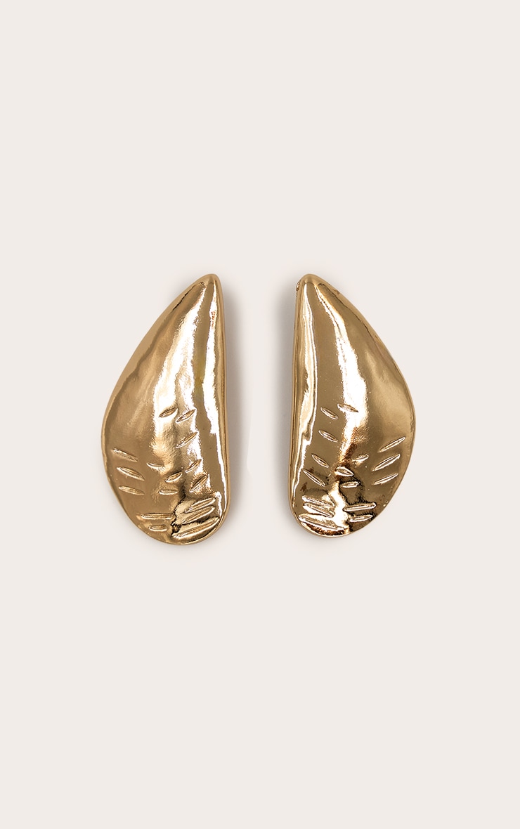 Gold Oyster Shape Oversized Stud Earrings image 2