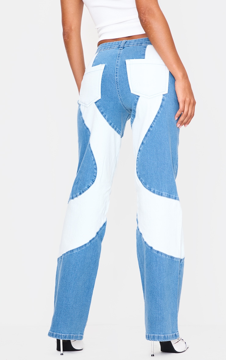 Light Blue Contrast Panel Detail Straight Leg Jeans image 3