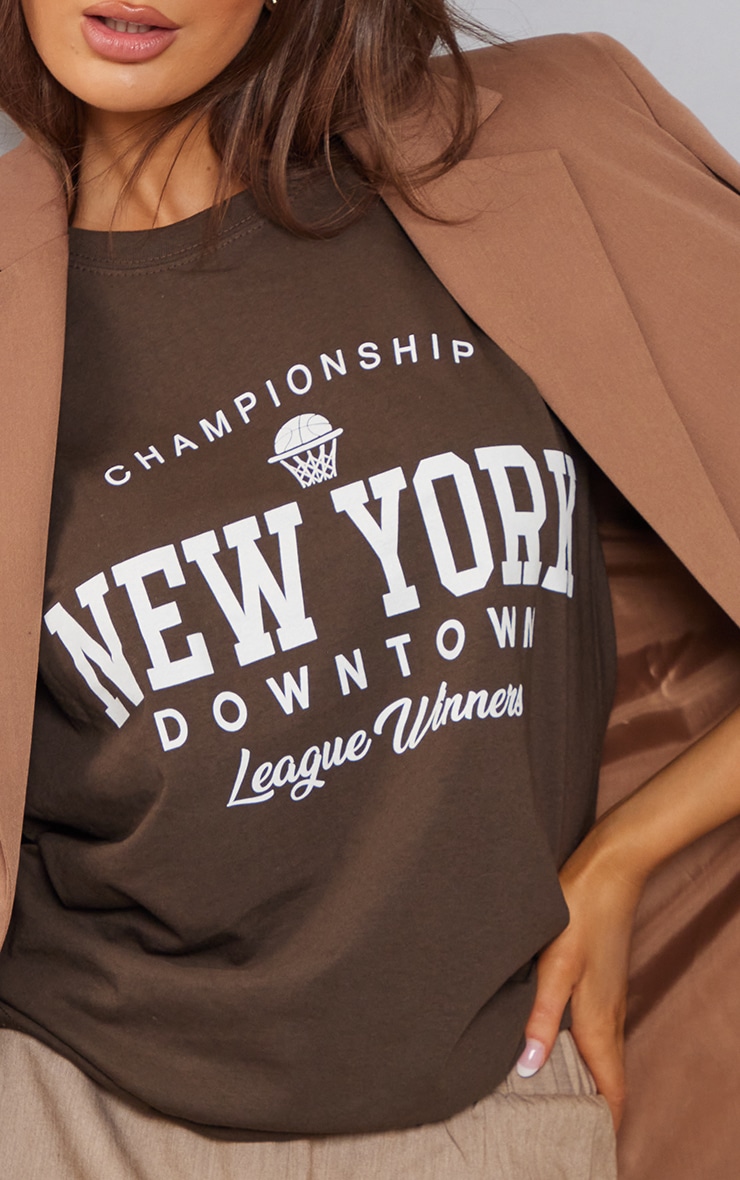Chocolate New York Downtown Slogan Printed T Shirt image 4