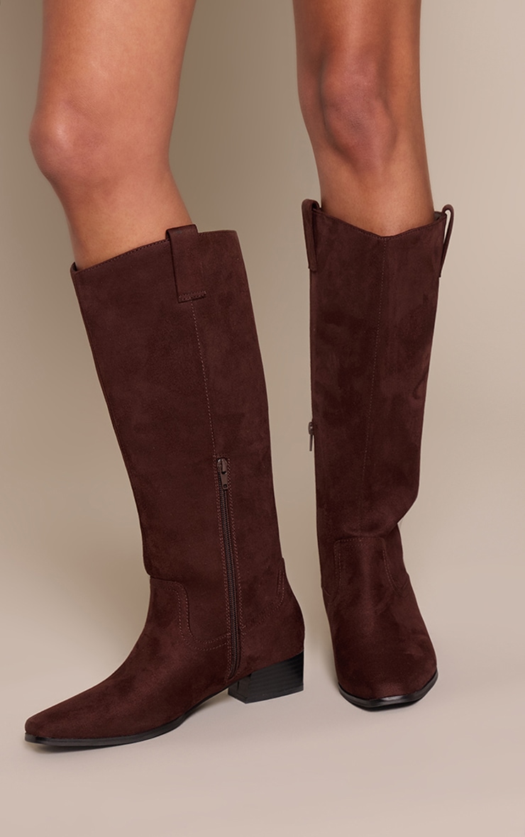Chocolate Faux Suede Round Toe Western