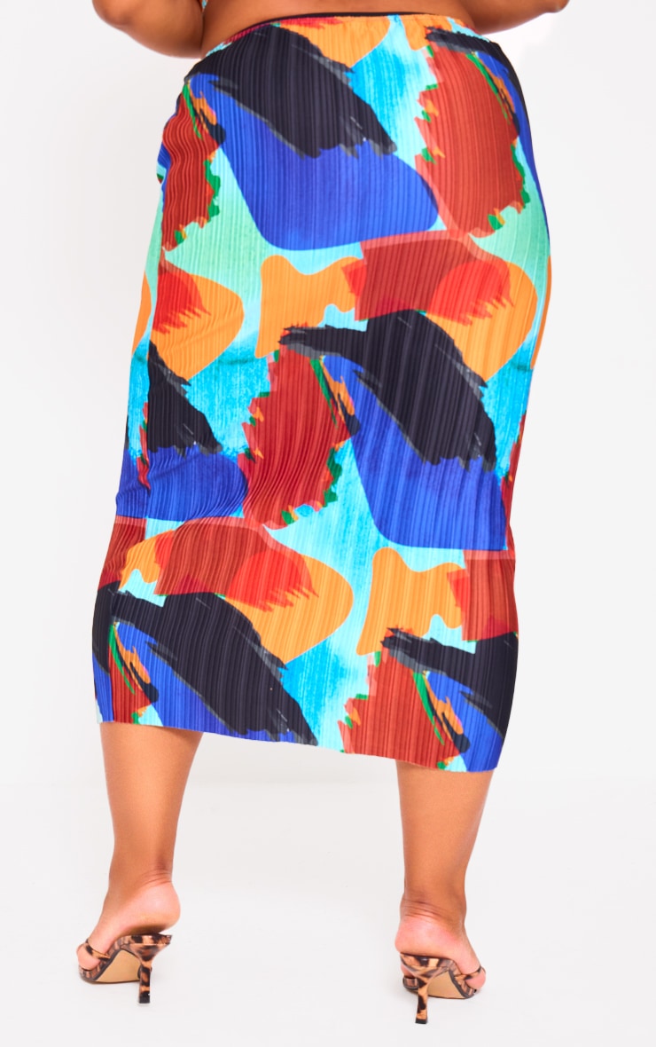 Plus Blue Plisse Print Midi Skirt image 3