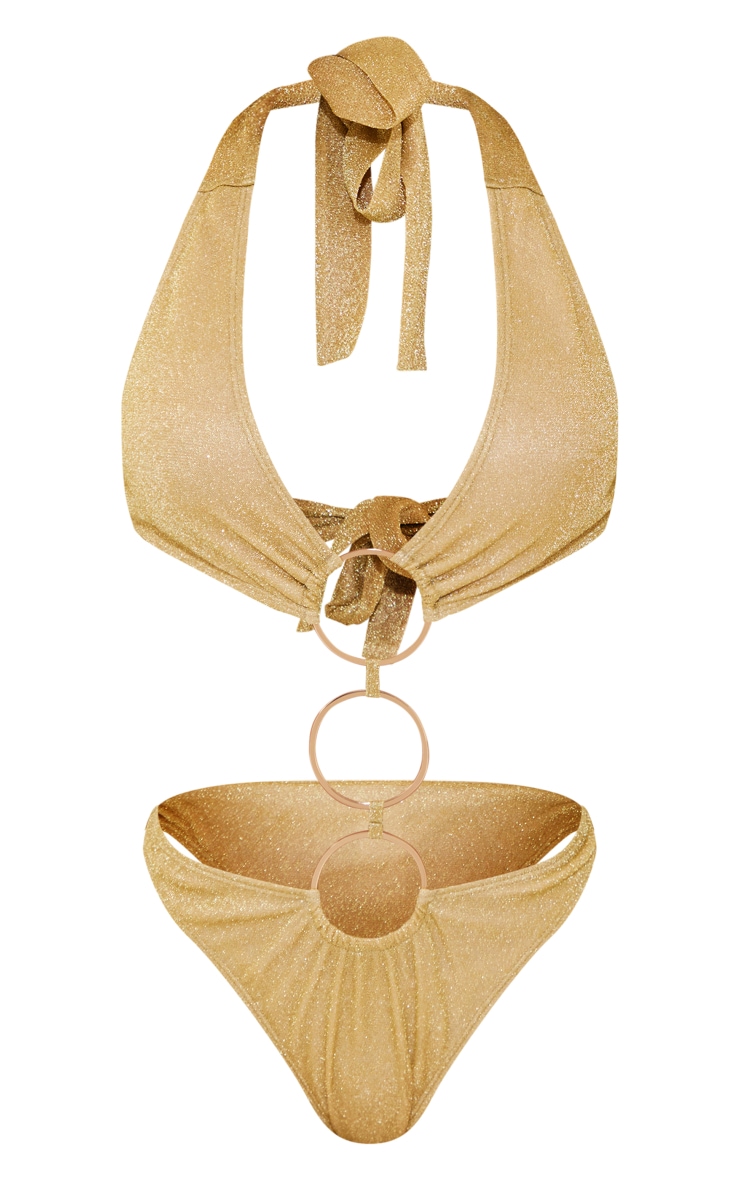 Gold Glitter Trim Cut Out Swimsuit Swimwear PrettyLittleThing AUS