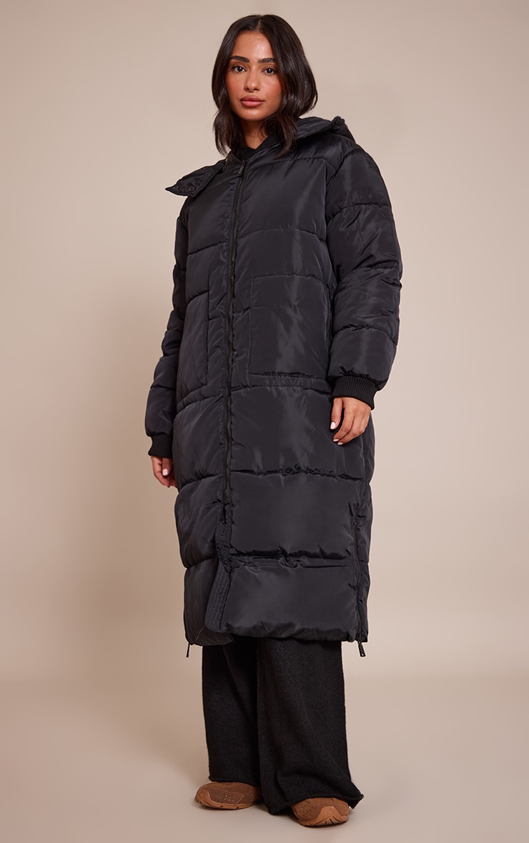 Petite Black Longline Puffer Coat