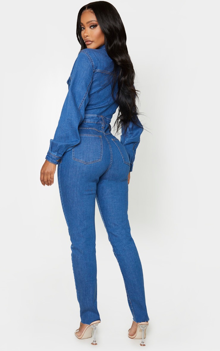Shape Mid Blue Wash Denim Zip Front Jumpsuit | Shape | PLT
