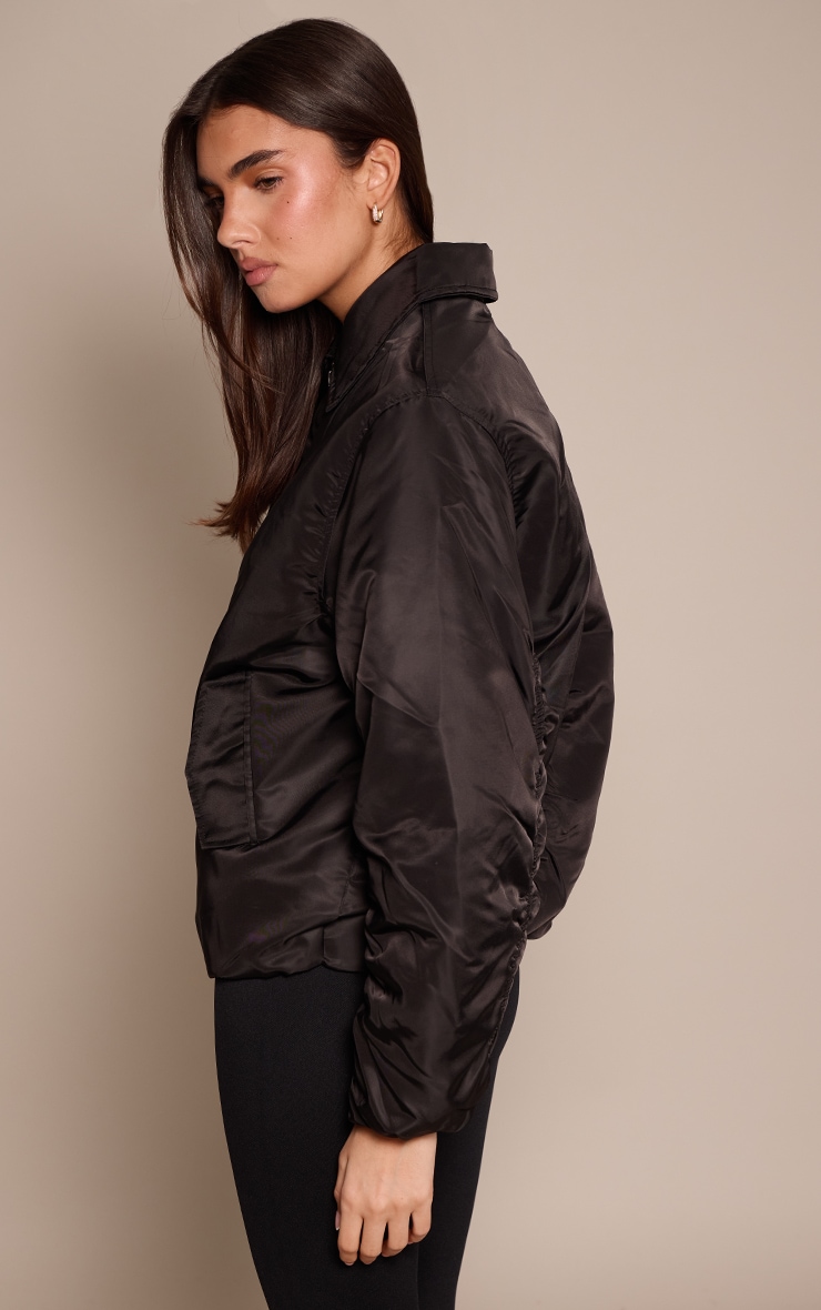 Black Oversized Cocoon Sleeve Bomber Jacket image 2