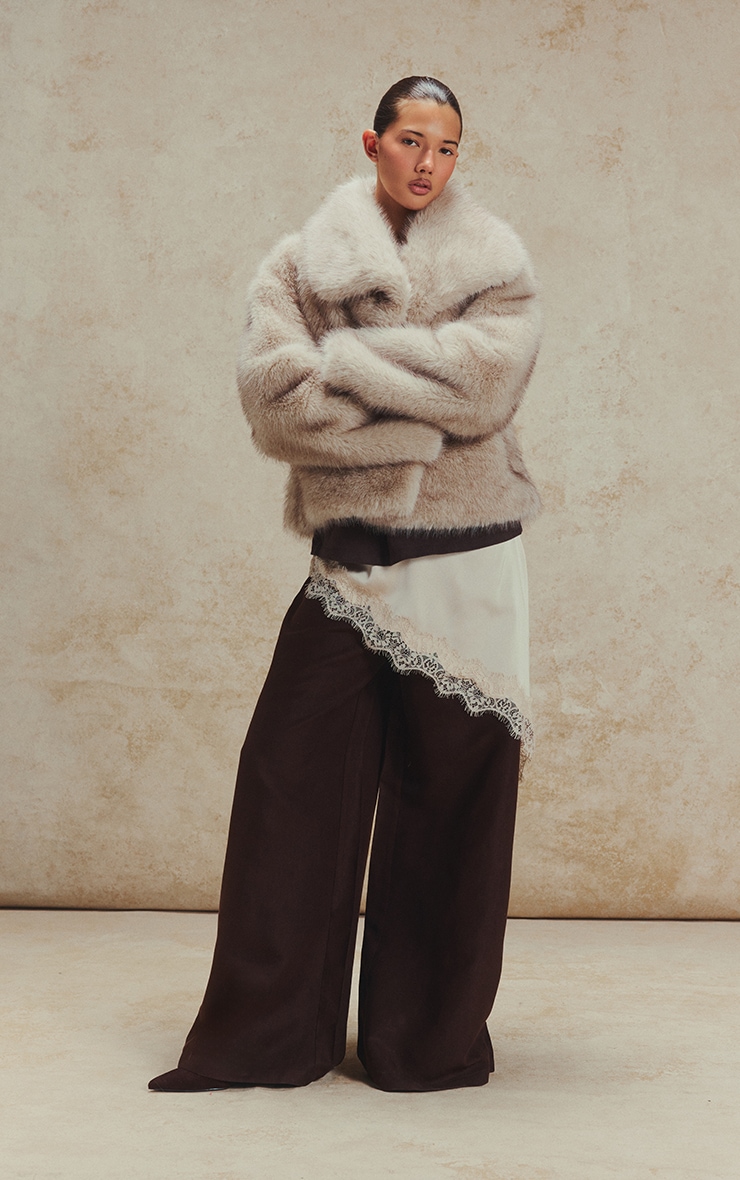 Cream Faux Fur Short Shawl Collar Coat image 3