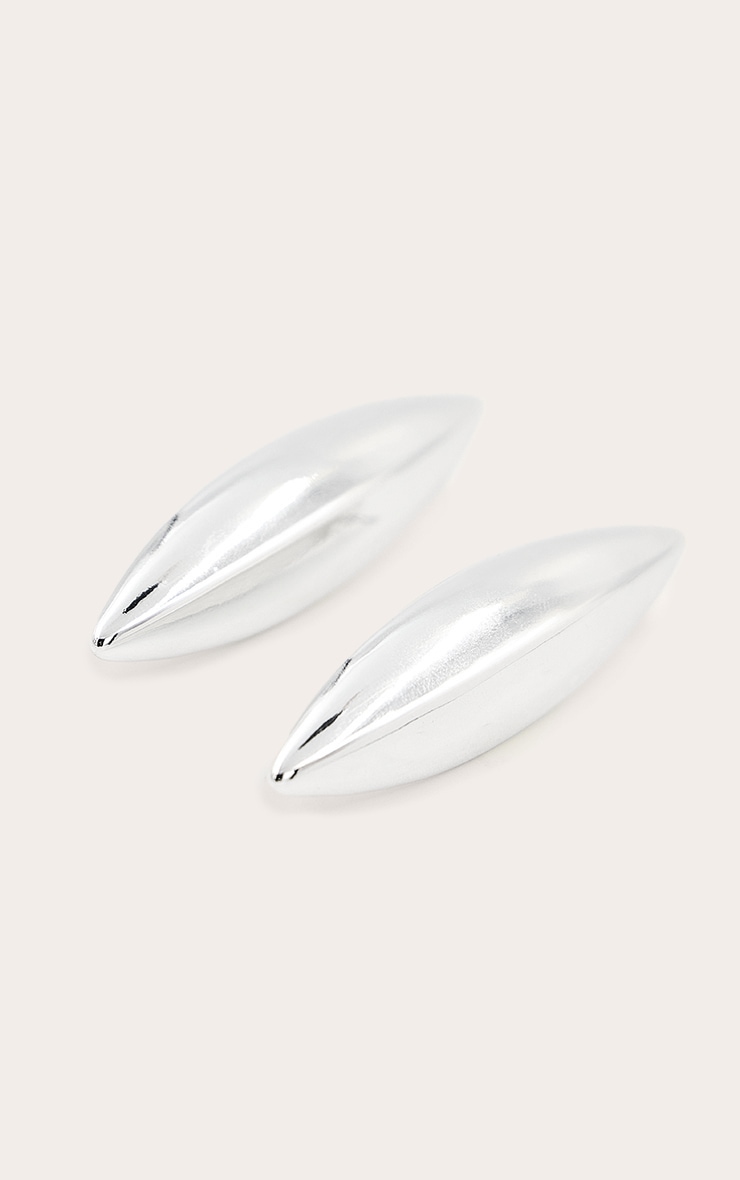 Silver Elongated Petal Stud Earrings image 3