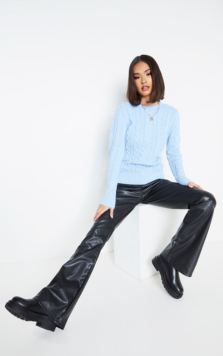 Baby Blue Cable Crew Neck Knitted Sweater