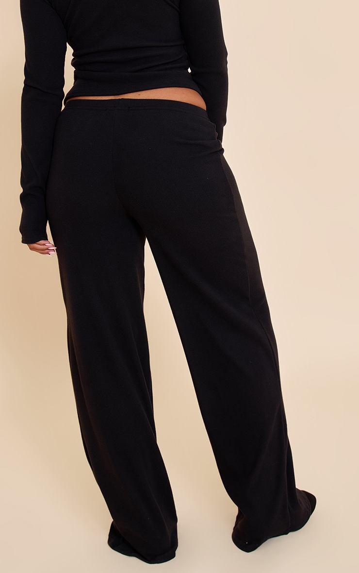 Shape Black Micro Rib Wide Leg Pants image 3