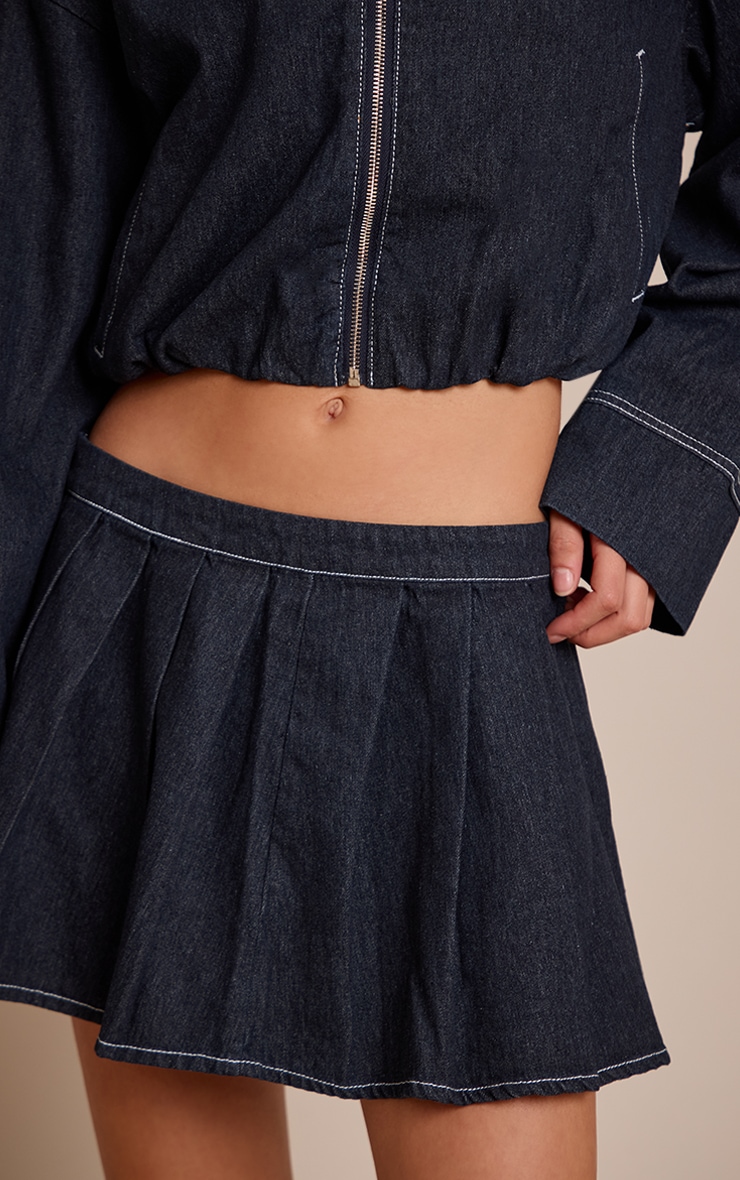 Indigo Denim Pleated Mini Skirt image 5