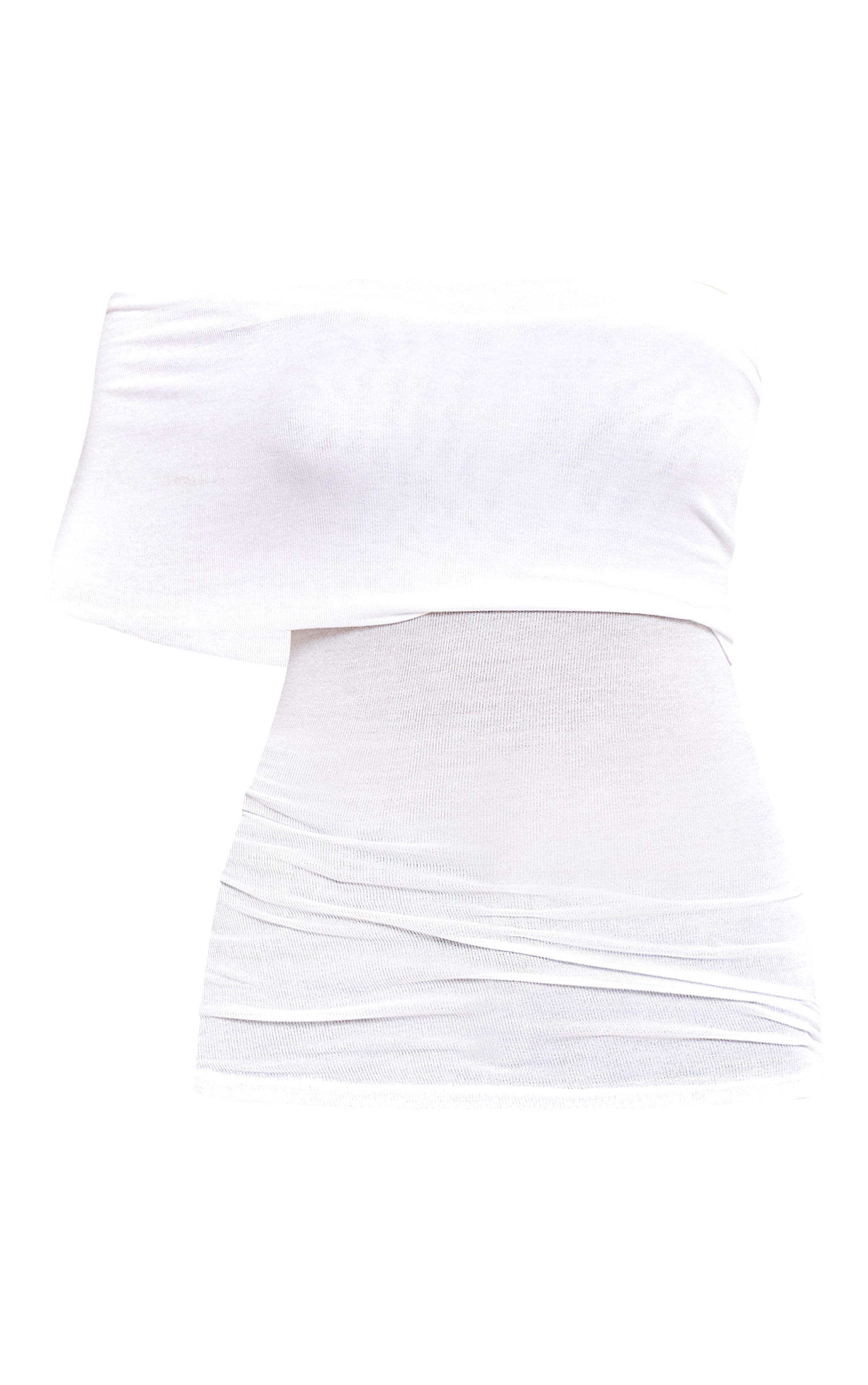 White Sheer Soft Touch Fold Over Detail One Shoulder Long Top image 5