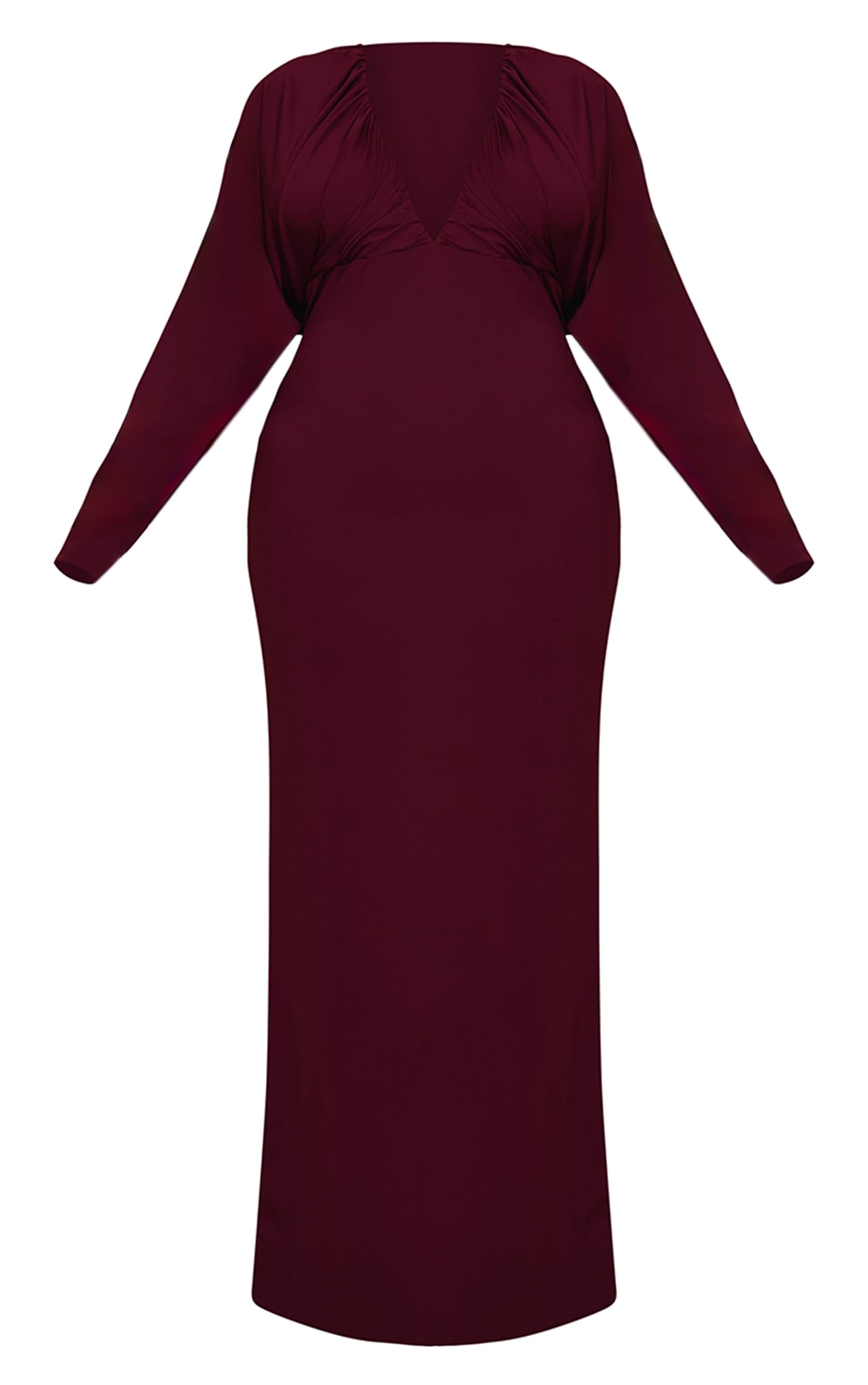 PLT Label Plus Mulberry Slinky Ruched Plunge Batwing Maxi Dress image 5