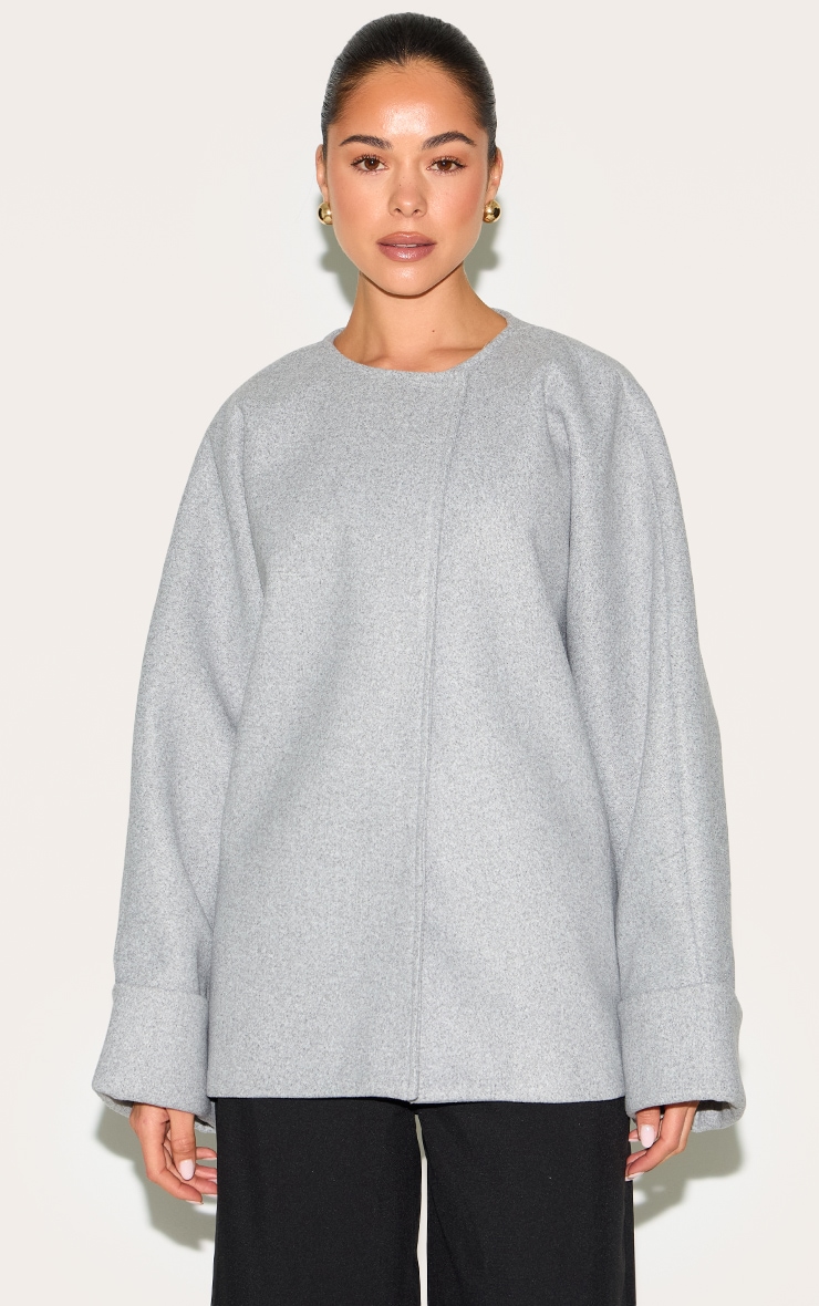 Grey Wool Look Batwing Jacket image 3