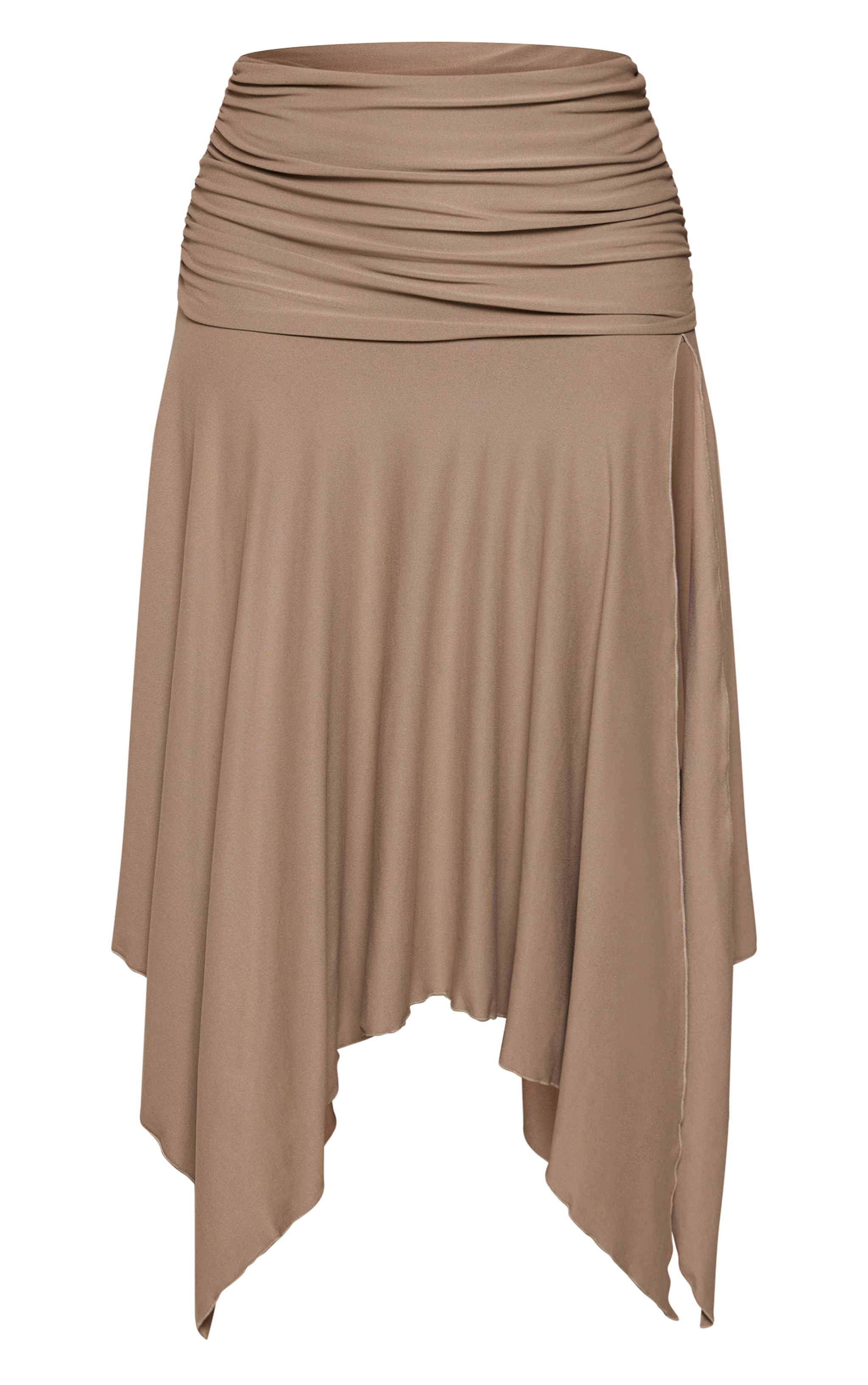 Taupe Soft Touch Ruched Asymmetric Midi Skirt   image 5