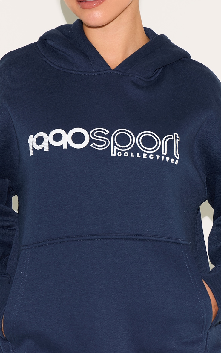 Navy Sports Puff Print Oversize Hoodie image 4
