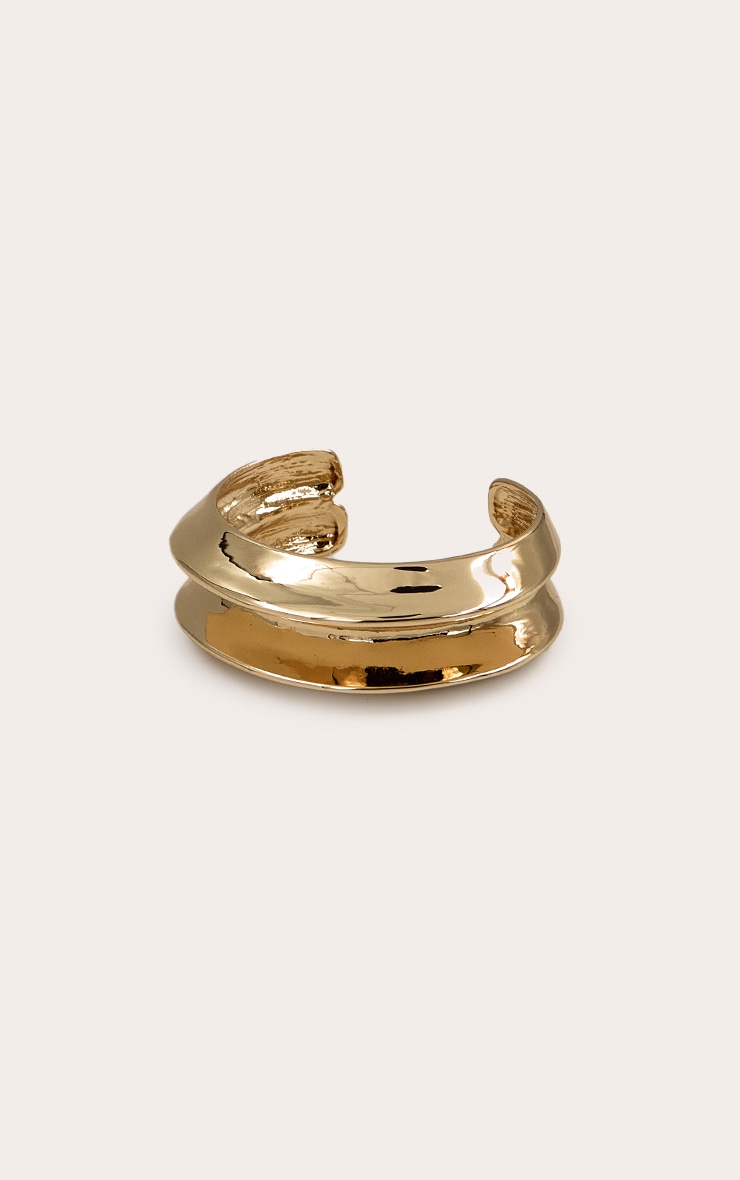 Gold Smooth Doubled Ridged Bangle image 2