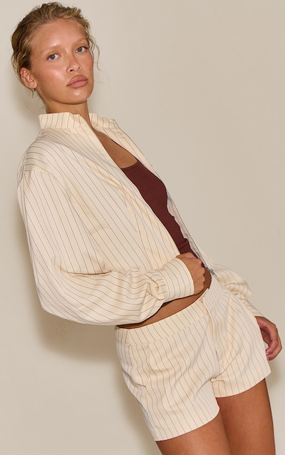 Cream Pinstriped Fitted Jacket