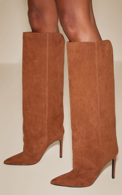 Bottes hautes en suédine marron clair froncées