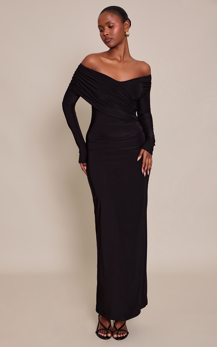 Black Slinky Cross Wrap Maxi Dress image 3