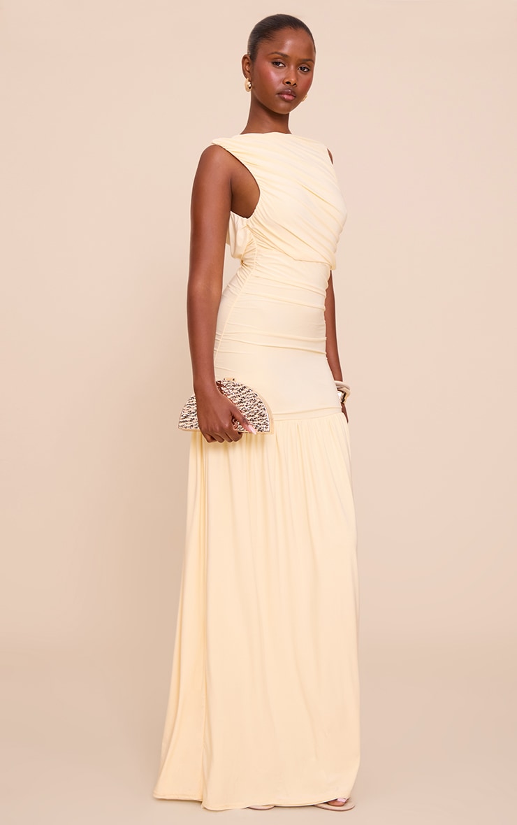 Lemon Boat Neck Ruched Detail Maxi Dress | Dresses