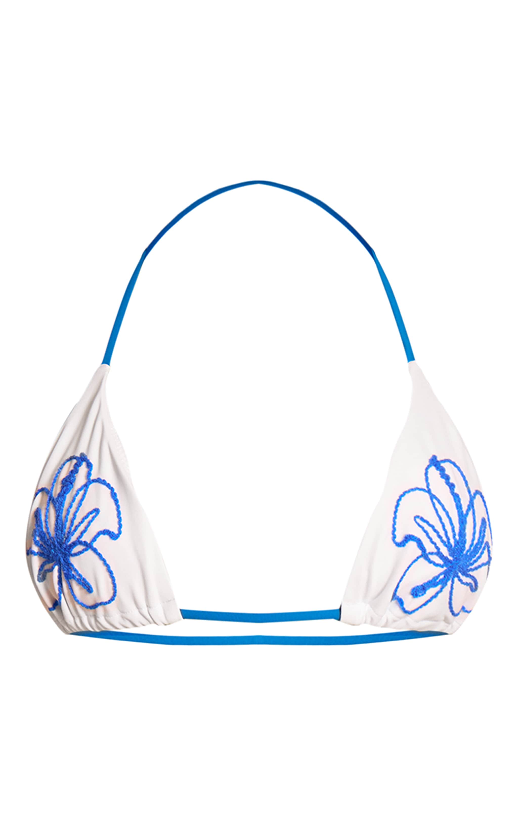 White Contrast Embroidered Triangle Bikini Top image 5