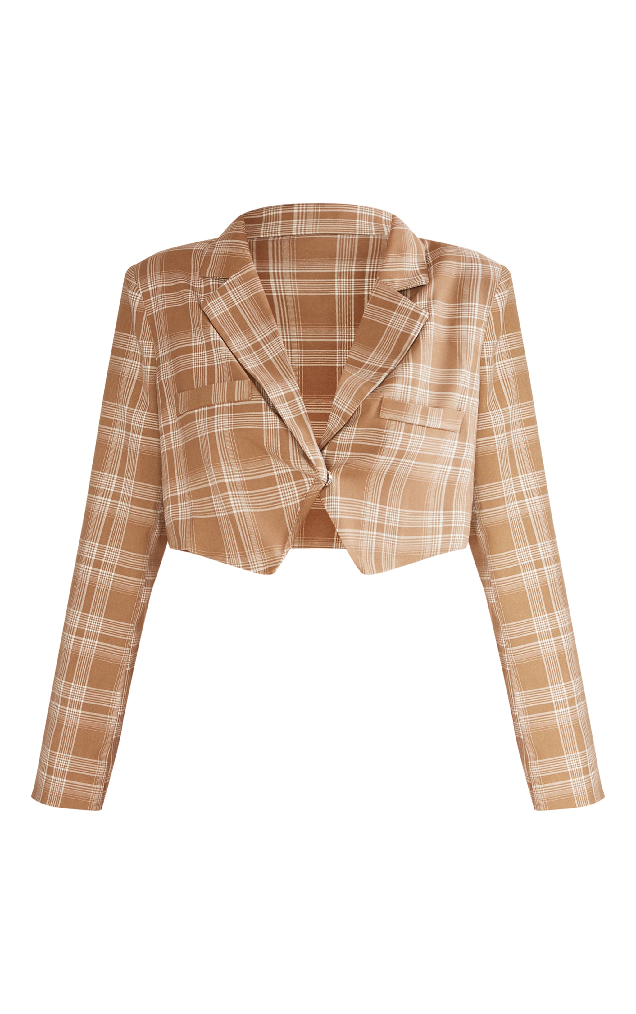 Sand Check Asymmetric Hem Boxy Crop Blazer image 5