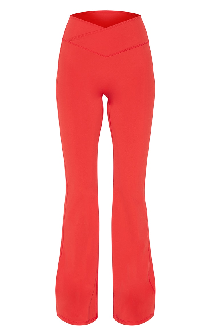 Red Sculpt Binding Wrap Contrast Waist Yoga Pants image 5