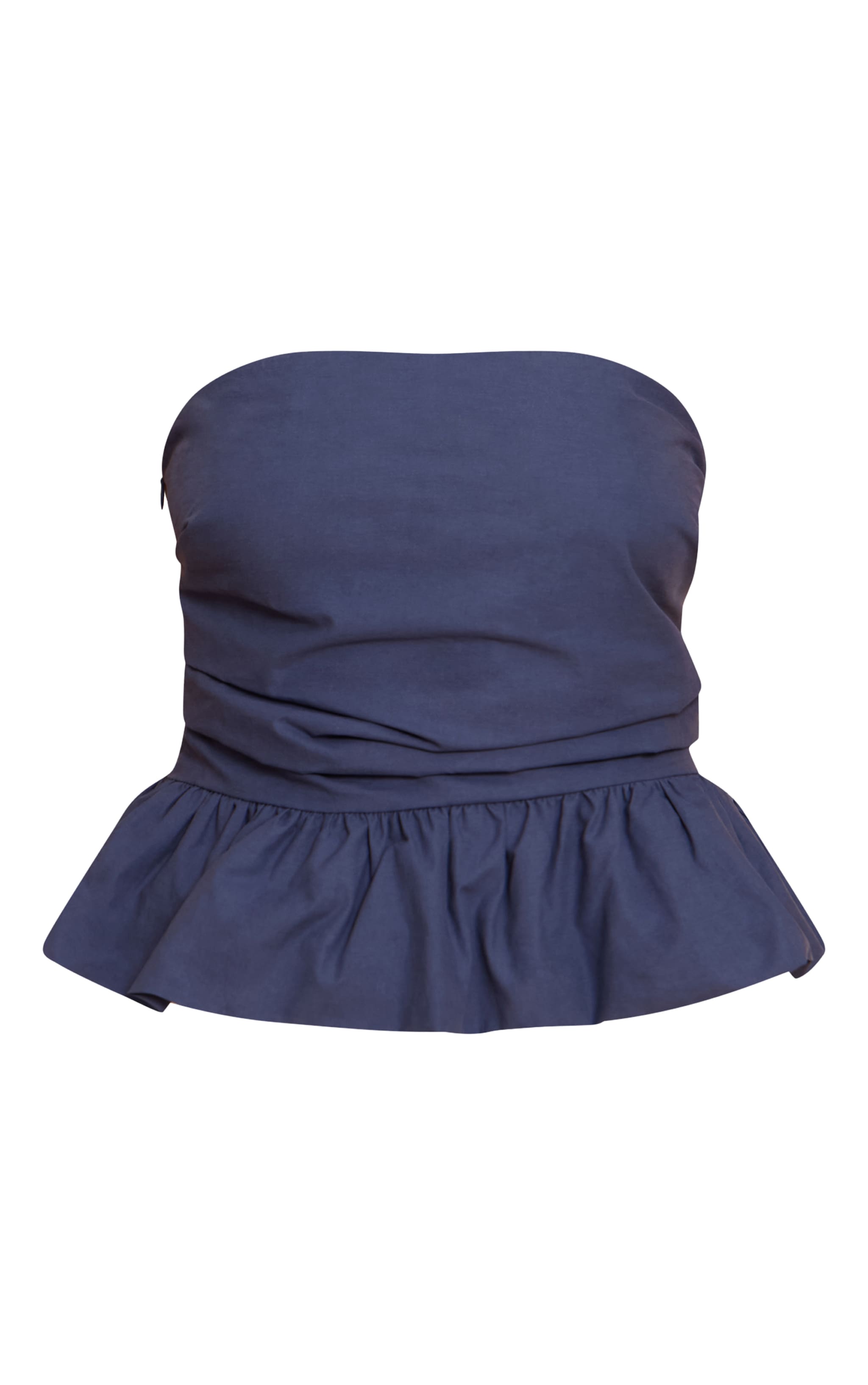 Top bustier péplum en coton bleu marine à volants image 5